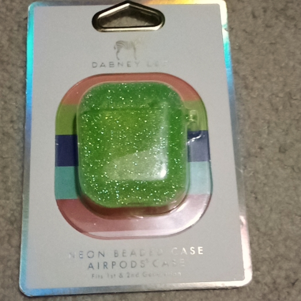 Dabney Lee Neon Beaded Green Glitter Earbud Case with Carabiner - NWT